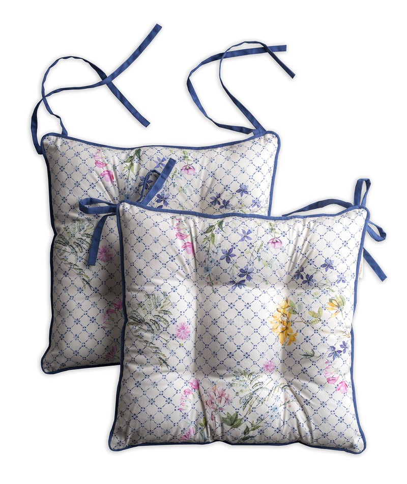 Maison d' Hermine Chair Pads for Dining Chairs Cotton Outer Fabric and Poly Filling 16"x16" Patio Seat Cushions for Furniture with Ties Home Chair Party Hall Farmhouse (Faience, Pack of 2) - Image 1